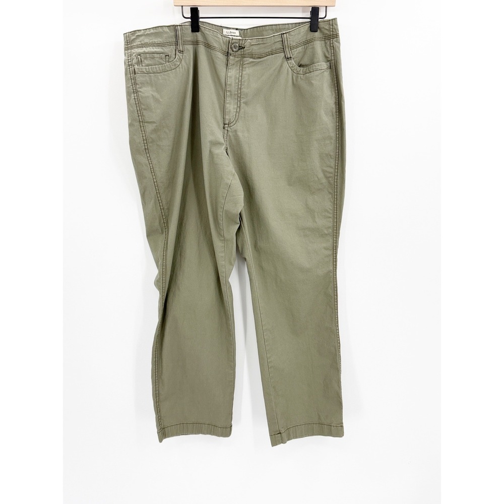 LL Bean Favorite Fit Pants Womens 18 Petite Olive Green Stretch Straight Leg